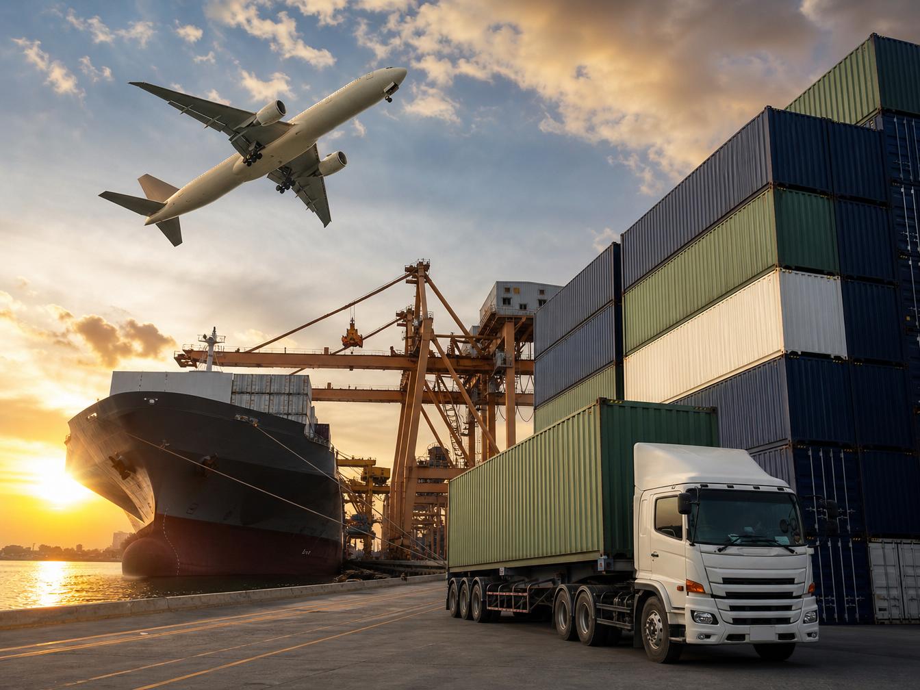 Global logistics operations with ocean, air, and ground freight